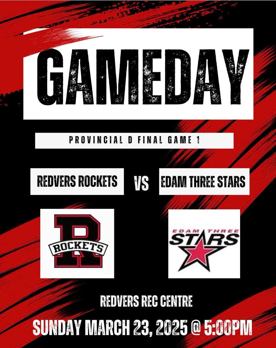 RedversRockets's tweet image. Let's pack the RRC one last time this season! Edam comes to town for game 1 of the Provincial D Final. 5pm puck drop!