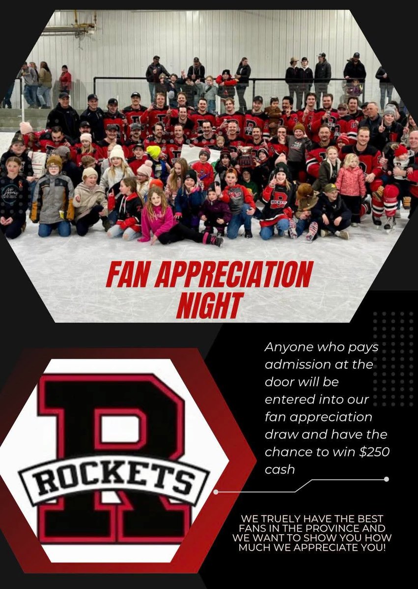 RedversRockets's tweet image. Let's pack the RRC one last time this season! Edam comes to town for game 1 of the Provincial D Final. 5pm puck drop!