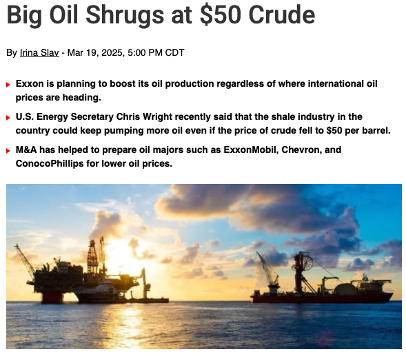 Exxon plans to pump more oil no matter where prices go. 

Low costs &amp; more margin per barrel means they can ride out any downturn. 

That’s not optimism—it’s strategy, says Exxon SVP Bart Cahir
oilprice.com/Energy/Oil-Pri…
#energy #OOTT #oilandgas #WTI #CrudeOil #fintwit #OPEC