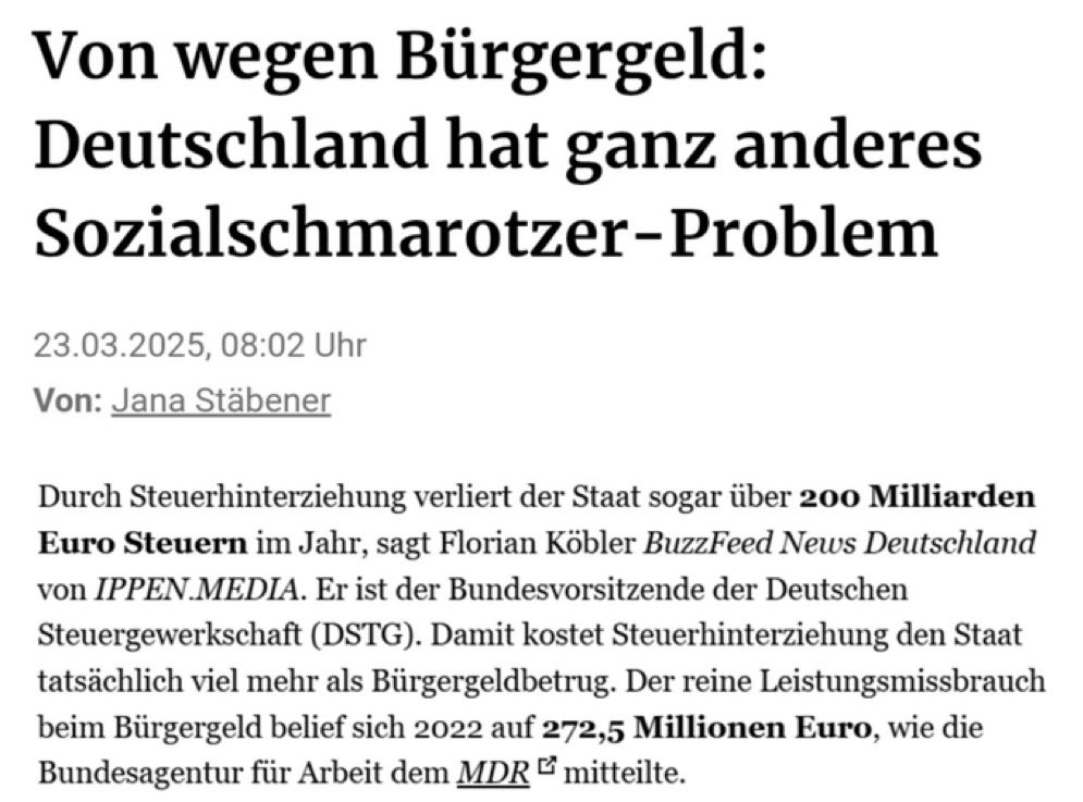 Es ist ein Witz, dass es die Behörden es nicht schaffen sich 40 Cum-Ex-Milliarden wieder zu holen. Liebe <a href="/spdde/">SPD Parteivorstand 🇪🇺</a>, Liebe @cdu:
Das sind 147x mehr als es pro Jahr Bürgergeldmissbrauch gibt. Ernsthaft, warum gibt es da keinen Skandal, <a href="/BILD/">BILD</a>?
<a href="/robinalexander_/">Robin Alexander</a>? <a href="/MichaelBroecker/">Michael Bröcker 💎</a>? <a href="/welt/">WELT</a>?