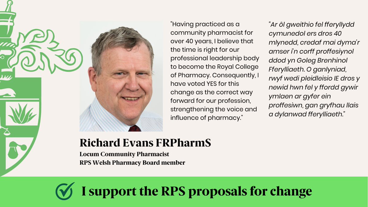 Royal Pharmaceutical Society (@rpharms) on Twitter photo As a community pharmacist, RPS Welsh Pharmacy Board member Richard Evans believes the transition to a royal college is the correct way forward for our profession.
Voting closes at 5pm, Monday 24 March. Vote now: ow.ly/t8b950Vmg5m #RPSVote
<a href="/richardoevans/">Richard Evans</a> As a community pharmacist, RPS Welsh Pharmacy Board member Richard Evans believes the transition to a royal college is the correct way forward for our profession.
Voting closes at 5pm, Monday 24 March. Vote now: ow.ly/t8b950Vmg5m #RPSVote
<a href="/richardoevans/">Richard Evans</a>