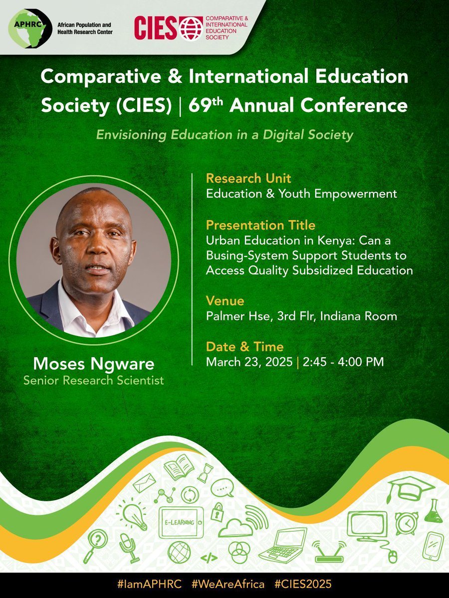 APHRC at #CIES2025 by <a href="/cies_us/">CIES</a>

Did you know about 63% of primary school-age children settle for low-fee private schools (LFPS) because they have reduced access to affordable, quality education? @MNgware shares data on the latter at #CIES.

#APHRCResearch #WeAreAfrica #EdTech