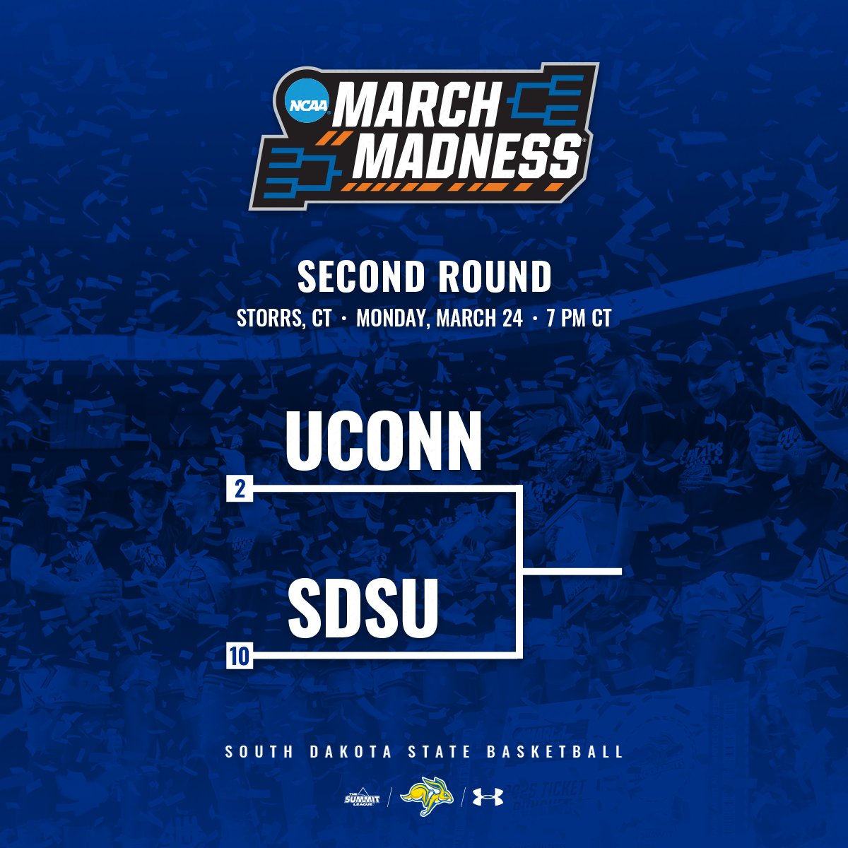 We'll take on No. 2 UConn in tomorrow's round of 32 ➡️

⏰ »  7 PM CT
🏟️ »  Gampel Pavilion
📺 » ESPN

#GoJacks 🐰