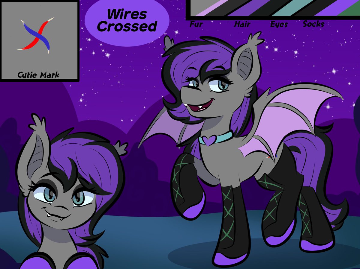 This is my bat, Wires Crossed. Feel free draw her or use her in any art. No restrictions on nsfw either.

(More art/examples of her in the replies)