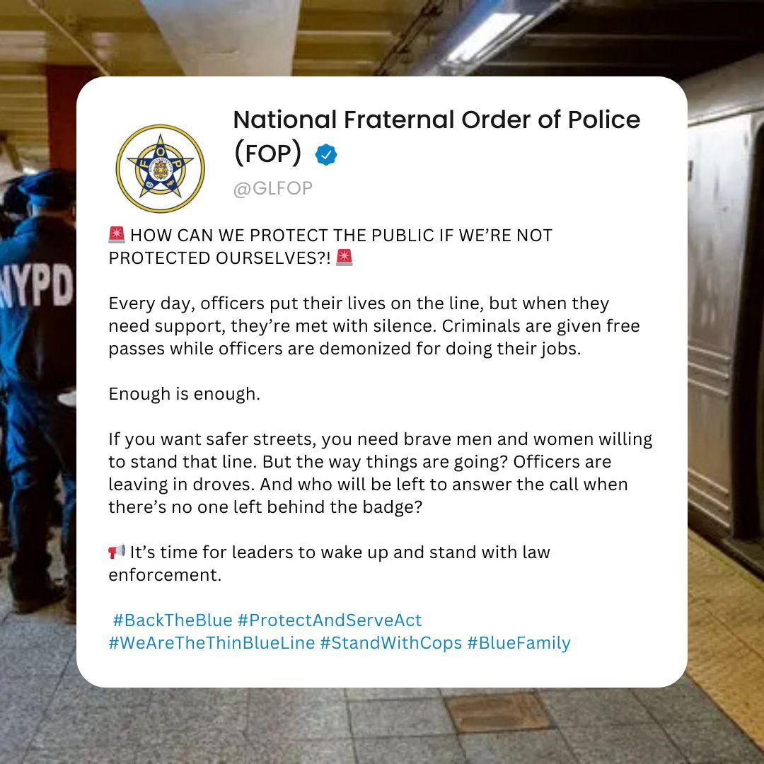 🚨 HOW CAN WE PROTECT THE PUBLIC IF WE’RE NOT PROTECTED OURSELVES?! 🚨 
Every day, officers put their lives on the line, but when they need support, they’re met with silence. Criminals are given free passes while officers are demonized for doing their jobs. 

Enough is enough.