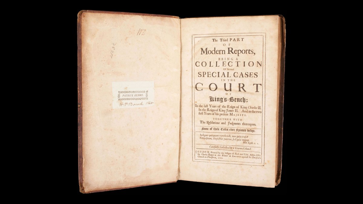 "I know not what course others may take; but as for me, give me liberty or give me death!" 

#OnThisDay in 1775, Patrick Henry delivered his famous speech. In our collection, we have five 18th-century English law books listed in Henry’s estate inventory: bit.ly/316e8xJ