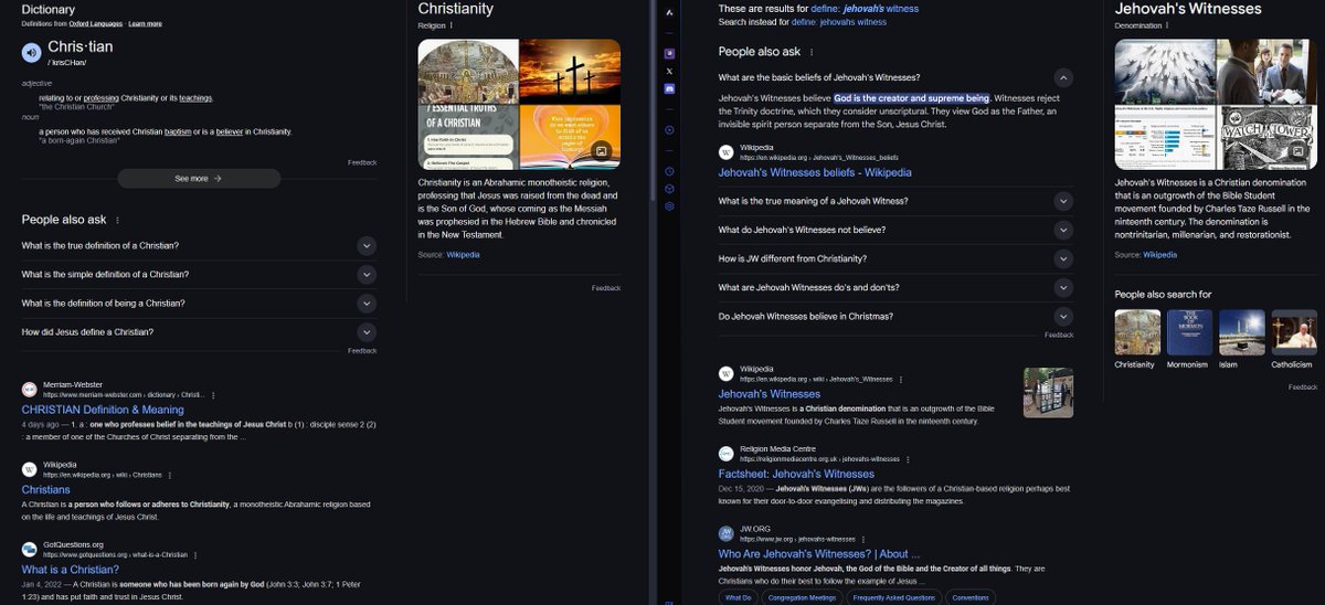 binxbtc's tweet photo. @AshtonH10978021 @Misha_Again_ @Ucheyyy2 Well if you don't believe me then do you believe google? Here is the search results for both Christianity and Jehovahs witnesses. What do YOU believe is a christian? I honestly would love to know. https://t.co/Kgl8almq4z
