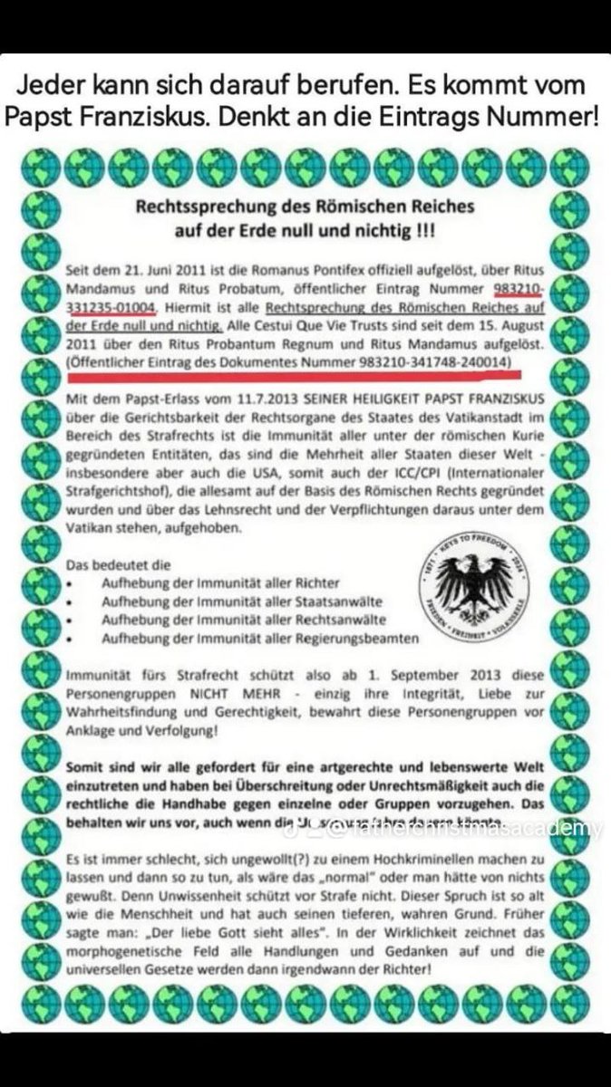 BismarckOt82951's tweet photo. #Vatikan #Riten #kanonischesRecht
Wer hat schon von
Ritus #Mandamus und
Ritus #Probatum
gehört? 🤔
Das sind zwei fundamentale Dokumente unserer Zeit, mit denen, natürlich von den sog. Qualitätsmedien unbemerkt, die römisch-katholische Rechtsprechung (römisch kanonisches Recht) komplett anulliert wurde!
Auf den bisherigen Normen des rkR basierten Legislative, Judikative und Exekutive, die nunmehr keine vatikanische Rückendeckung mehr haben!
Die Details und die Rechtsfolgen erseht ihr aus dem beigefügten Dokument.
Dank an Dr. Gerhard Staats & Eddy Romany!