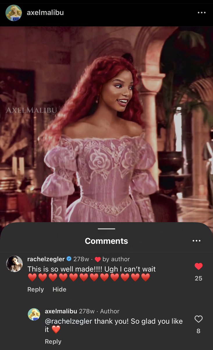 axelmalibu (@axelmalibu) on Twitter photo The way <a href="/rachelzegler/">rachel zegler (she/her/hers)</a> was riding for @hallebailey as Ariel is everything. Mind you, she commented on my edit in 2019 before knowing she too would become a Disney Princess. You really do get back what you give 🍎 The way <a href="/rachelzegler/">rachel zegler (she/her/hers)</a> was riding for @hallebailey as Ariel is everything. Mind you, she commented on my edit in 2019 before knowing she too would become a Disney Princess. You really do get back what you give 🍎