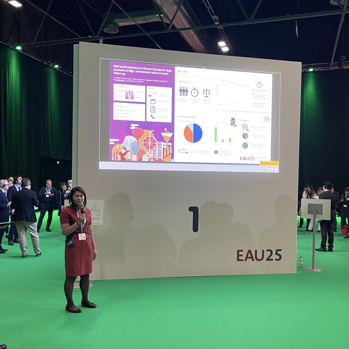 Excellent presentation by <a href="/lyanleung/">Yan Leung</a> on 5-year outcomes after Rezum in &gt;80mL prostates #EAU25 🇪🇸

75% retreatment-free at 5 years and the majority satisfied with their treatment!