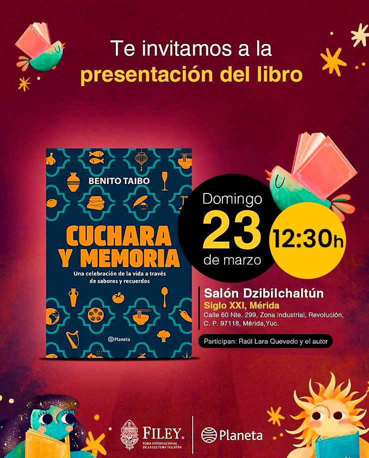 la_filey's tweet photo. Hoy a las 12:30 horas en la #FILEY2025, el escritor @benistofeles presenta “Cuchara y memoria”, un libro donde los sabores se mezclan con recuerdos, viajes y emociones. 📖💭
Entrada libre, ¡te esperamos! ✨

#TiempoDeLeer #Libros #Lectura #Literatura #Cultura https://t.co/TeGOQJMWPx