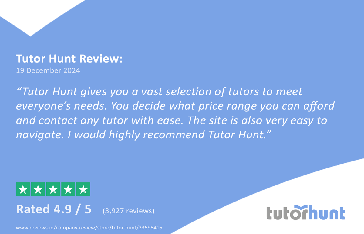 tutorhunt's tweet image. With over 3,900 positive reviews from parents, Tutor Hunt has achieved an outstanding average rating of 4.9 out of 5 on Trustpilot.