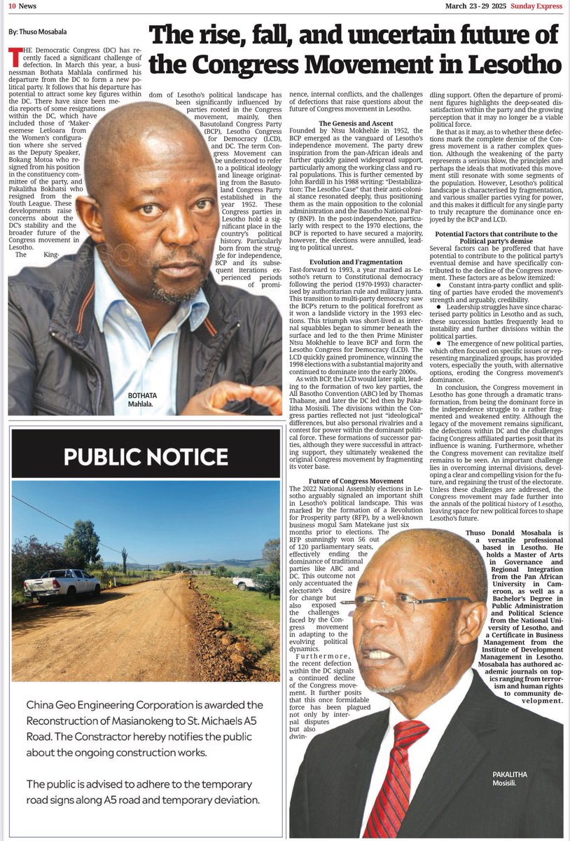 Grab a copy of #SundayExpress today. I have proffered my analysis on the challenges facing the Congress movement today. #Lesotho