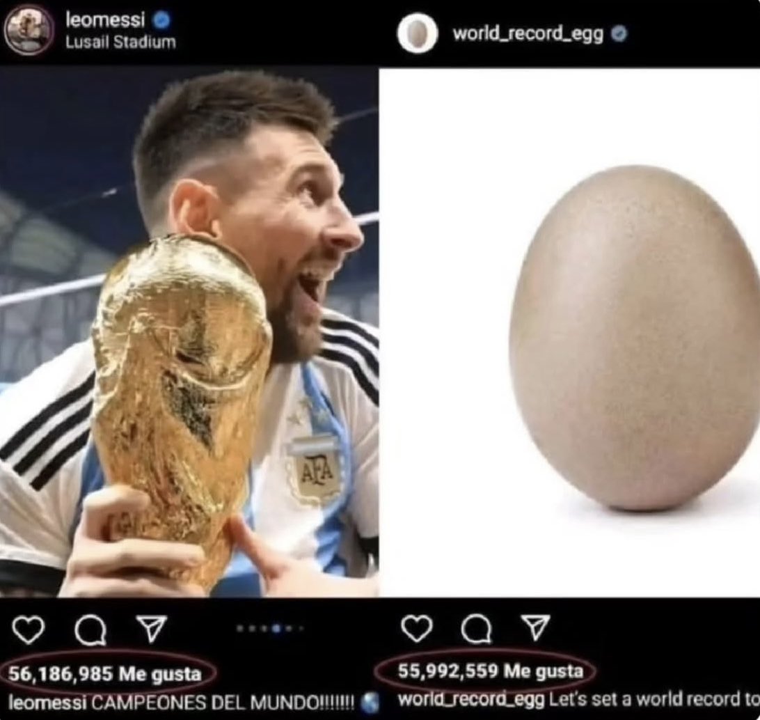 En 2022 eramos tan felices que hasta nos alegrabamos que Messi le gane en likes a un HUEVO