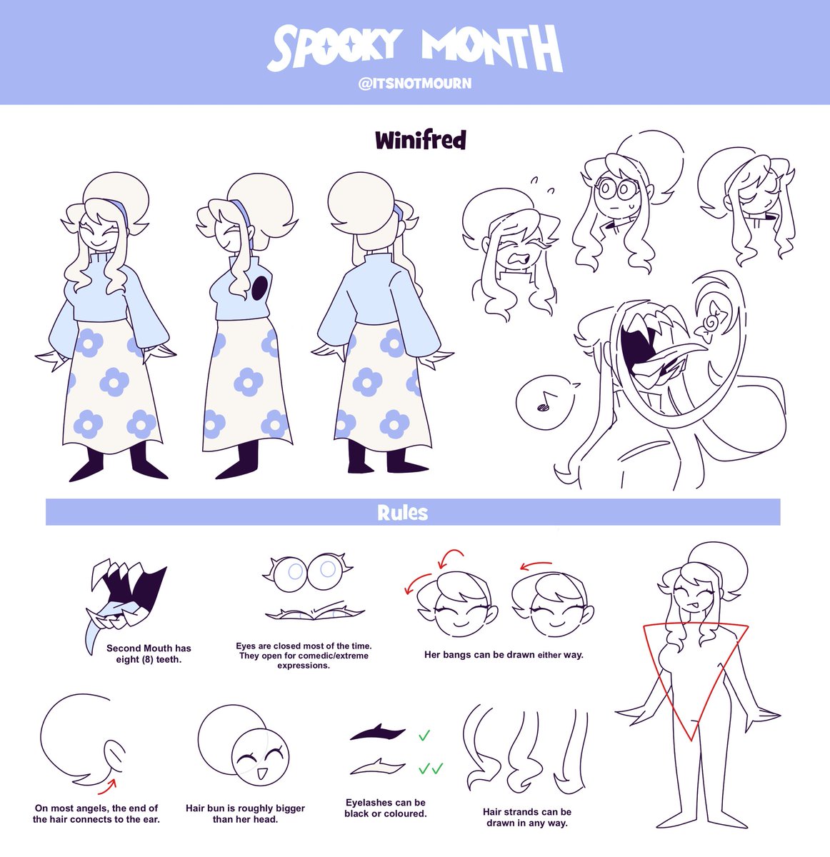 ITSNOTMOURN's tweet image. new winifred ref sheet !! 🦷🫐
— #spookymonthoc