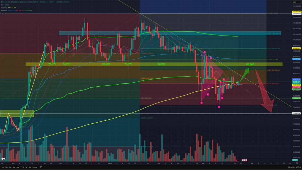 Actualizacion #bitcoin 

Desde Noviembre 2024 - 92,000 fue soporte 

Hoy es resistencia si no cruza 92 buscara confirmar piso en 73,800

Suerte con sus trades

Tiempo de stoploss

Primero atacara 92 ahi esta la clave

#trading #trader #TradingView #btc #halving #crisis #dolar