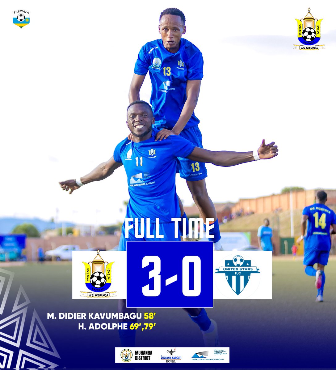 AsMuhanga's tweet photo. Full-time Win💛💙
AS Muhanga 3-0 United Stars
Kavumbagu⚽️
Adolphe⚽️⚽️ https://t.co/sSek39aCVj