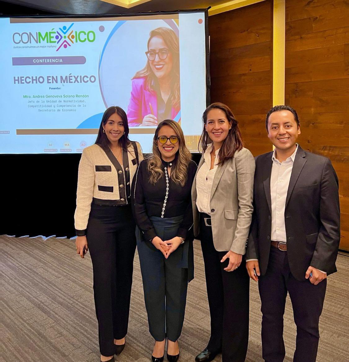 andreasolanor's tweet photo. Agradecidos por la colaboración conjunta de #ConMexico y @SE_mx para acercar a las empresas al trámite normativo para obtener la autorización del uso de la marca de certificación #HechoEnMéxico y #MadeInMexico, un proyecto liderado por nuestro Secretario Marcelo Ebrard que representa la promoción de la industria 🇲🇽 e impulso al comercio local, signo de absoluta identidad mexicana y “confianza en que lo hecho en nuestro país, está bien hecho”.
Reconocemos en su Presidenta Ejecutiva Claudia Janez, una maravillosa y constante labor en pro a las empresas al lado de mujeres directivas talentosas como extraordinarias.
En la organización de este gran evento, estuvieron reunidas más de 35 empresas de 🇲🇽, para hablarles de los temas normativos de la marca de certificación #HechoEnMexico y atender dudas y despejar interrogantes, donde en la Unidad de Normatividad, Competitividad y Competencia, emitimos la autorización de uso de dicha marca con el apoyo eficaz de la @SecAgenda2030Mx a fin de impulsar los Objetivos de Desarrollo Sostenible, en un ejercicio inédito donde una marca del Estado cuyo uso lo puede tener el sector privado, va alineada al #PlanMexico
¿Ya tienes tu autorización de uso?
Contáctanos a hechoenmexico@economia.gob.mx
#EconomiaSostenible
#MarcaDeCertificacion
#HechoEnMexico
#ConMexico #PlanMexico
#ODS #Agenda2030