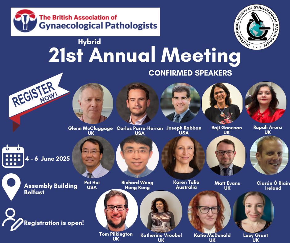 The British Assoc of Gynaecological Pathology (@bagpgynpath) on Twitter photo Registration Open! Join us for the BAGP 21st Annual Meeting in collaboration with <a href="/ISGynP/">International Society of Gynecologic Pathologists</a> to be held in Belfast, 4th-6th June 2025. Get ready for an exciting programme with a masterclass for pathologists and trainee specific sessions! To book: thebagp.org/event/bagp-21s…
#GynPath Registration Open! Join us for the BAGP 21st Annual Meeting in collaboration with <a href="/ISGynP/">International Society of Gynecologic Pathologists</a> to be held in Belfast, 4th-6th June 2025. Get ready for an exciting programme with a masterclass for pathologists and trainee specific sessions! To book: thebagp.org/event/bagp-21s…
#GynPath