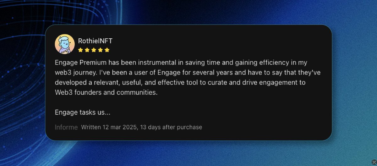 Our Premium users aren’t just talking, they’re raving about Engage! 🔥

From time saving automation to exclusive rewards &amp; airdrops, the reviews speak for themselves.