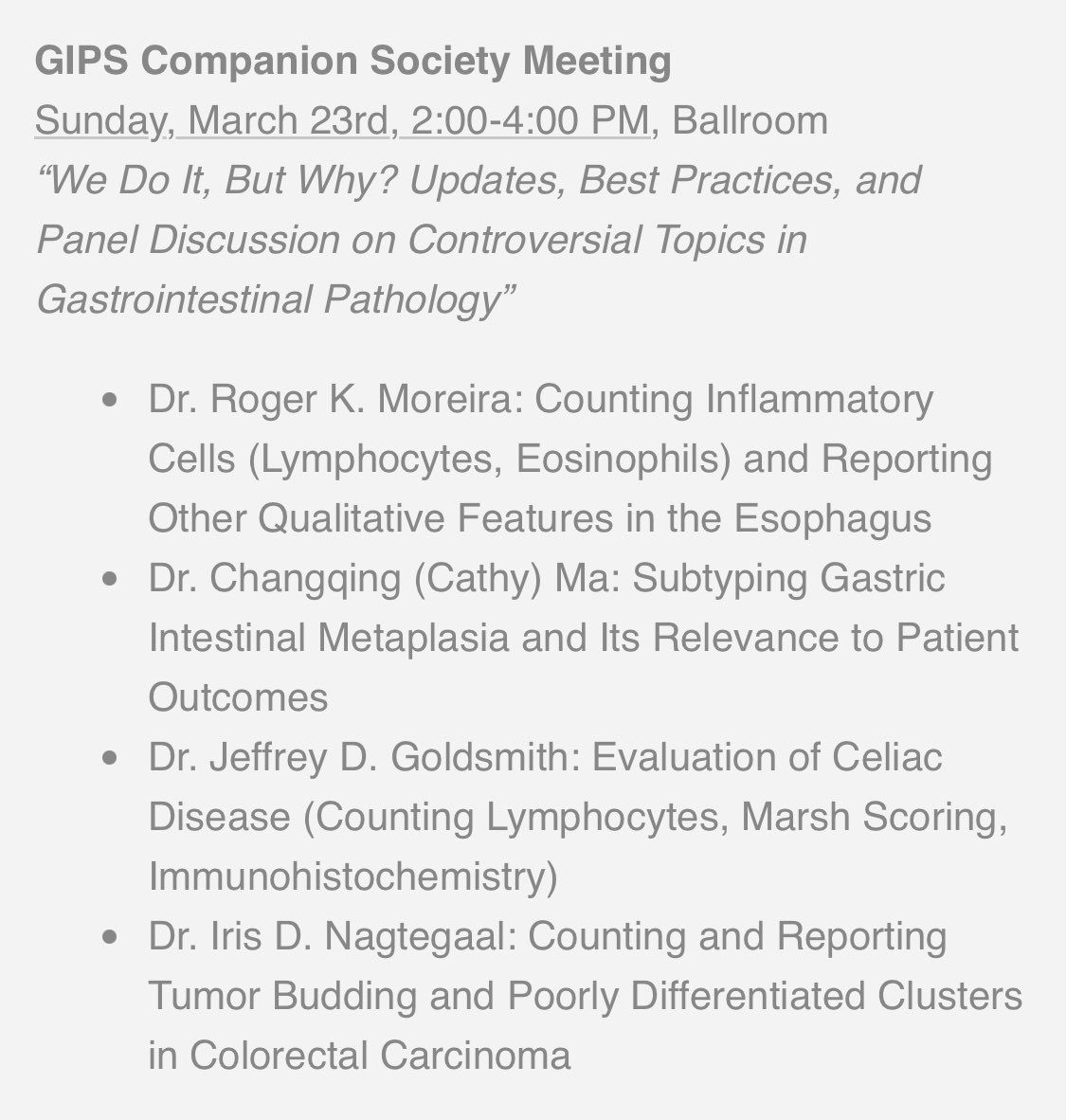 USGIPS's tweet photo. Why do we do that??

If you find yourself @TheUSCAP , join us today at 2PM in the 3rd floor ballroom to find out. Our interactive panel conversation will cover 4 controversial topics presented by 4 outstanding speakers. See you there! #USCAP25 #USGIPS #PathTwitter https://t.co/aSpbZsroTu