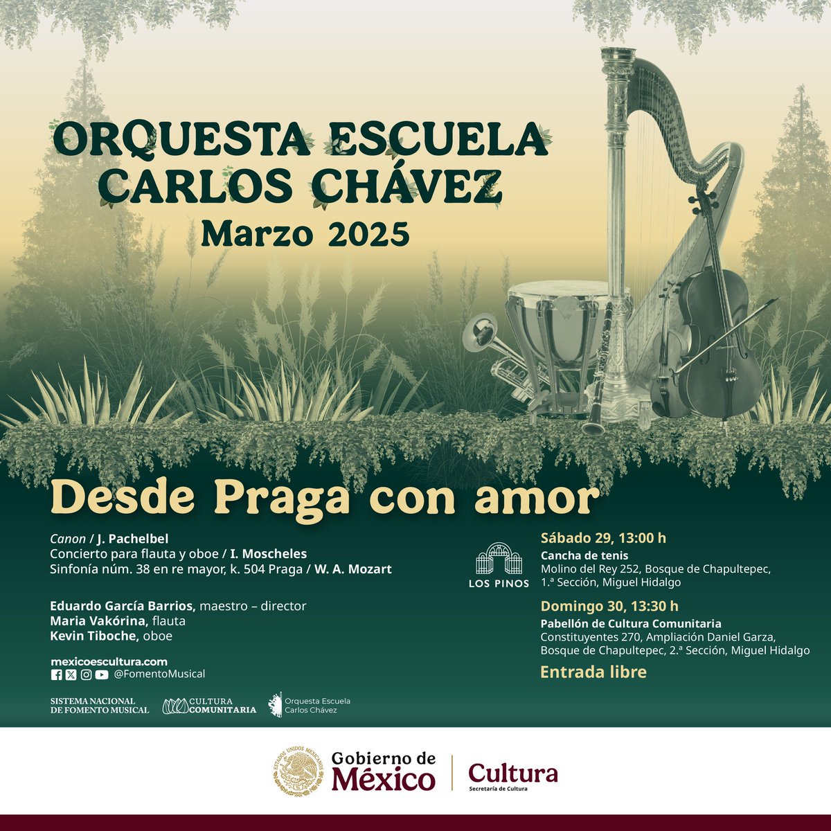 ¡El Pabellón de #CulturaComunitaria recibirá a #LaChávez!🎼🎻

¡Te esperamos los días 29 y 30 de marzo en la Segunda Sección del Bosque de <a href="/ChapultepecCDMX/">Bosque De Chapultepec</a>!🐇🌙

#CulturaComunitaria
<a href="/cultura_mx/">Secretaría de Cultura</a>
<a href="/FomentoMusical/">Fomento Musical</a>