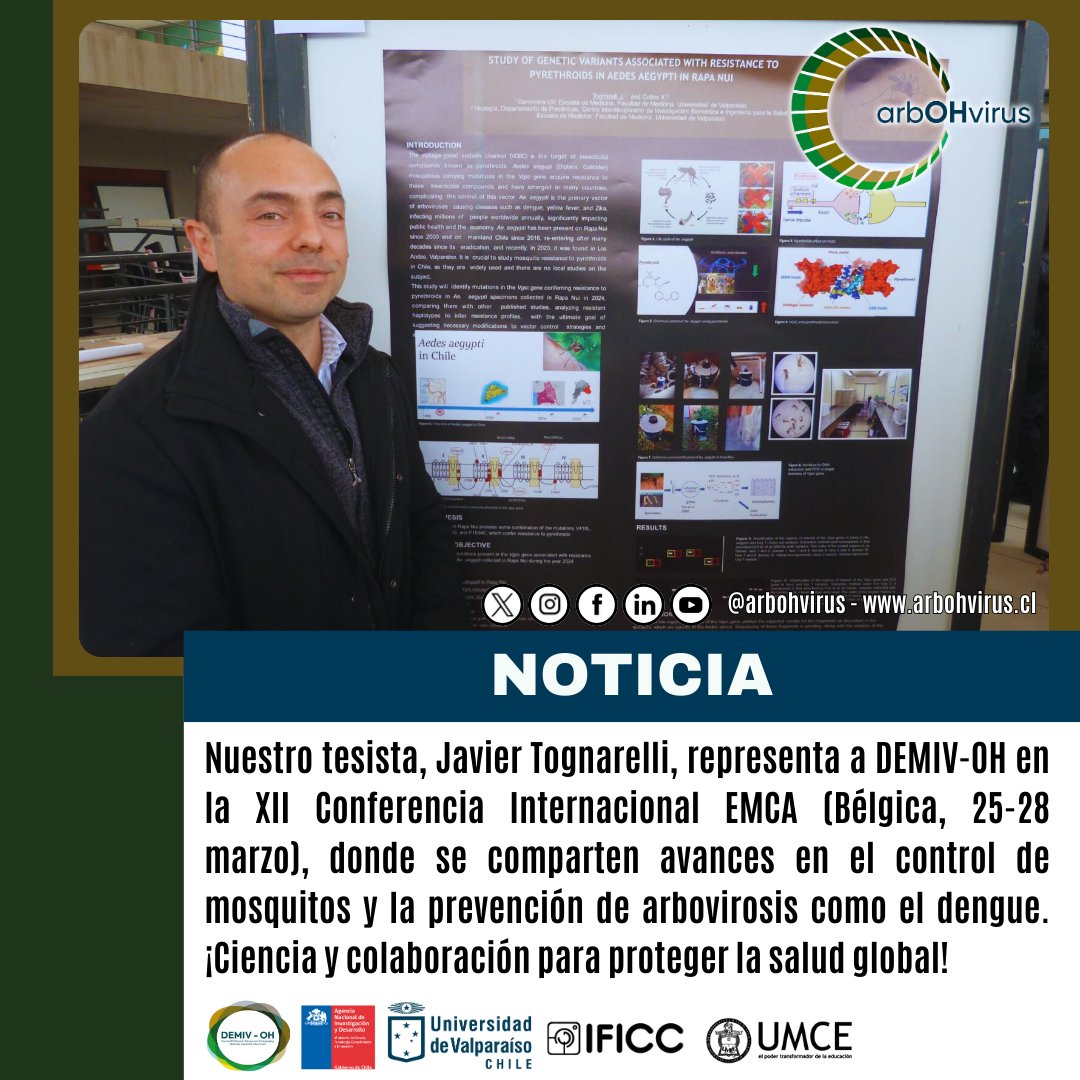 ✨Javier Tognarelli #DEMIVOH participa en #EMCA2025 #ReadyForAction #Belgium, comparte avances en #ControlDeMosquitos y su impacto en #Dengue, #Arbovirus y #OneHealth.👉  emca2025.eu <a href="/emcatweets/">European Mosquito Control Association (EMCA) 🦟</a>
<a href="/ANID_Chile/">Agencia Nacional de Investigación y Desarrollo</a>
<a href="/CentrosAnid/">Centros ANID</a>
<a href="/uvalpochile/">Universidad de Valparaíso</a>
<a href="/umcecl/">UMCE</a>
<a href="/InstitutoIficc/">IFICC</a>
#arbOHvirus