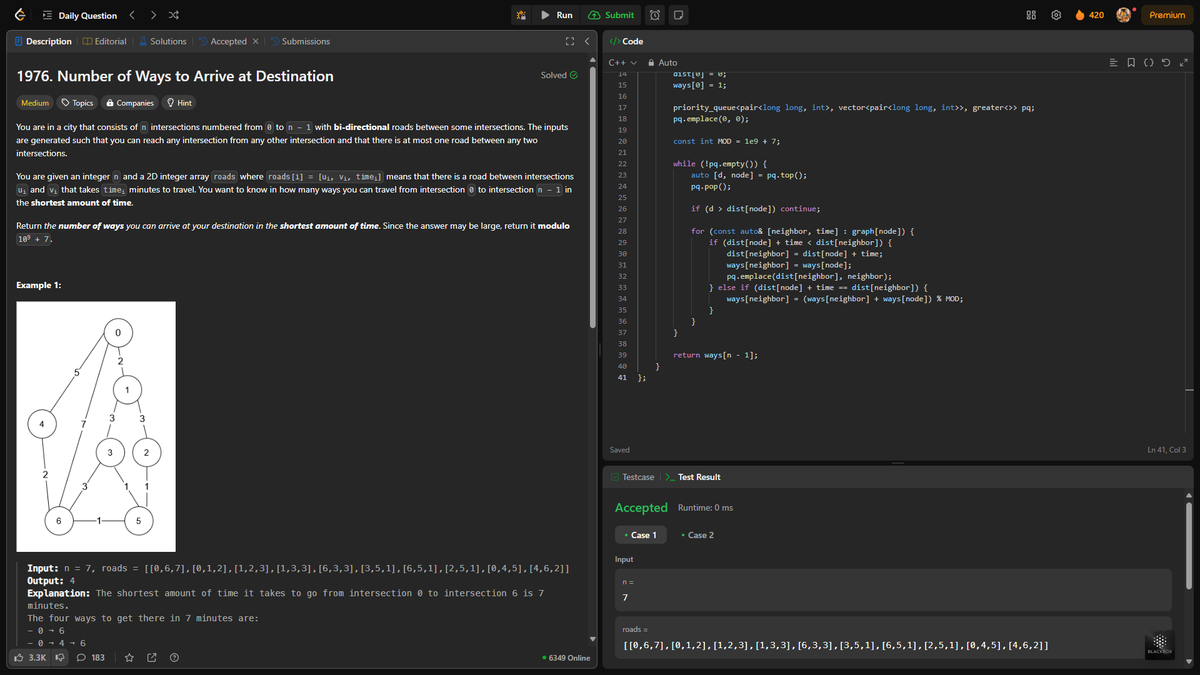 RoY_015__'s tweet photo. Day 418: Number of Ways to Arrive at Destination

Given an integer n. Return the number of ways you can arrive at your destination in the shortest amount of time. Since the answer may be large, return it modulo 109 + 7.

#leetcode #400DaysOfCode #VIT https://t.co/kqO3FYB7oy
