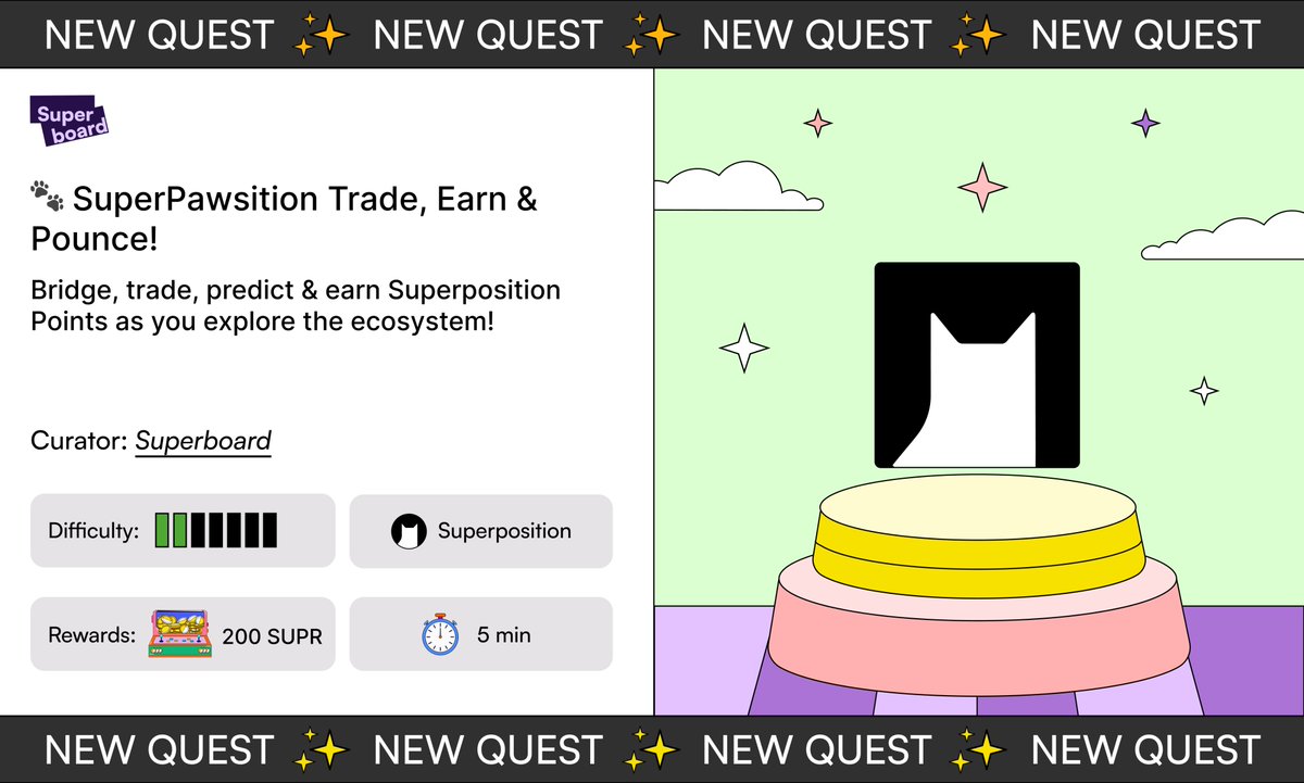 Superboard (@superboard_) on Twitter photo ๐พMeet <a href="/Superpositionso/">Superposition - (๐ค,๐ค)</a>: The DeFi Layer-3 That Rewards Every Move!
Bridge, trade, and predict with <a href="/fluiditylabs/">Fluidity Labs - (๐,๐ธ)</a>, 9Lives, and Longtail - stack points as you go.
gmeow: superboard.xyz/campaign/superโฆ ๐พMeet <a href="/Superpositionso/">Superposition - (๐ค,๐ค)</a>: The DeFi Layer-3 That Rewards Every Move!
Bridge, trade, and predict with <a href="/fluiditylabs/">Fluidity Labs - (๐,๐ธ)</a>, 9Lives, and Longtail - stack points as you go.
gmeow: superboard.xyz/campaign/superโฆ