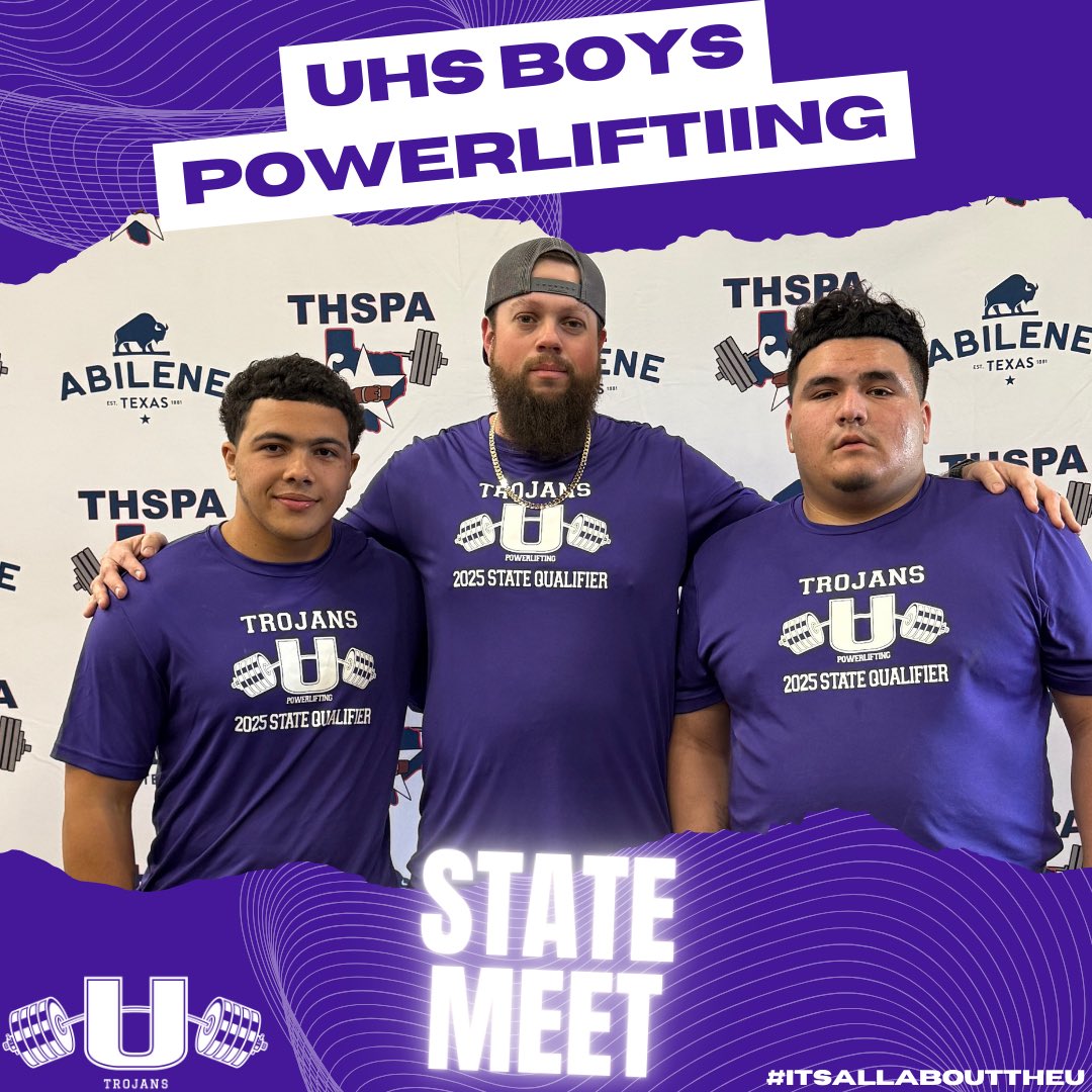 Congratulations to Carlos Navarro-Saucedo and Brayden Chelmo Harrison for competing at the THSPA State Championship Powerlifting Meet in Abilene! Both athletes hit personal records on their lifts—hard work paying off on the biggest stage! #ItsAllAboutTheU🙌 #TrojanPowerlifting