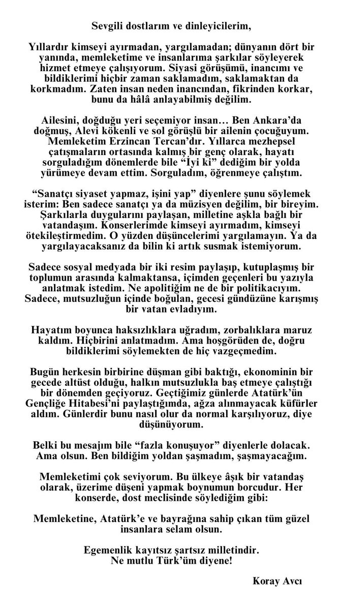 Koray AVCI (@avcikoray) on Twitter photo Sevgili dostlarım ve dinleyicilerim, Sevgili dostlarım ve dinleyicilerim,