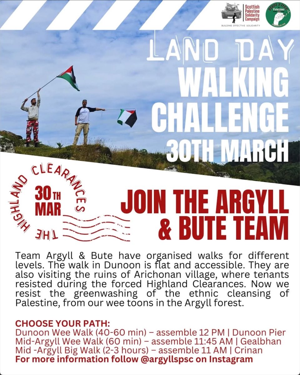 Join us on Sunday for a sponsored walk in Dunoon or Mid Argyll. Visiting Arichonan we will be making links between Scottish resistance to village clearances and solidarity with Palestine scottishpsc.square.site
stopthejnf.org/plant-a-tree-i….