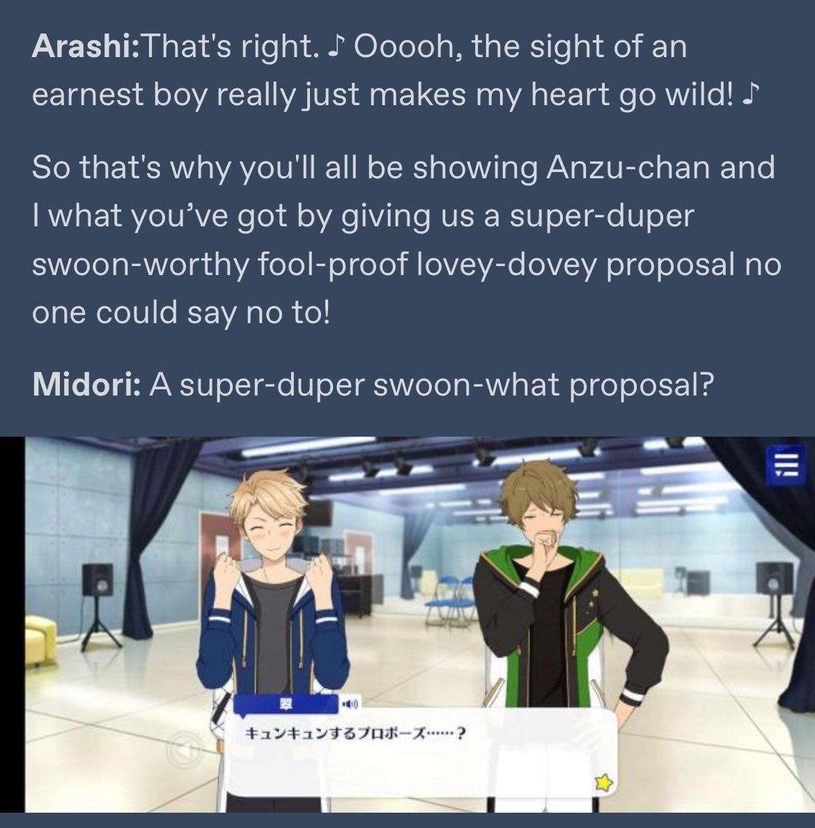 speaking of made me i’m incredibly enamoured by naru’s new !! era quirk of naming things in the most cutesy moe way possible regardless of whether it fits or not