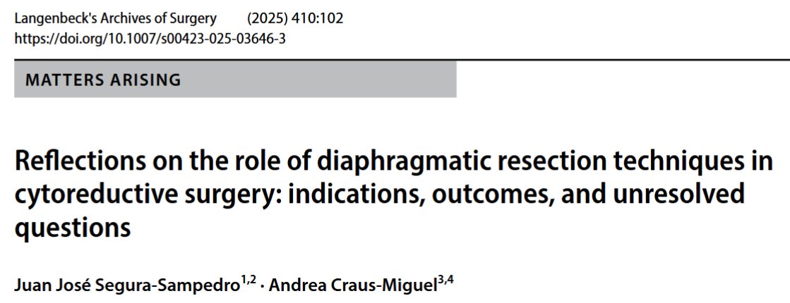 Juan José Segura-Sampedro MBE (@segurajuanj) on Twitter photo 📢 @AndreaCMmj and I respond in <a href="/LAOS1860/">Langenbeck's Archives of Surgery</a> to a meta-analysis on diaphragmatic resection, clarifying key differences between stripping and full-thickness resection and highlighting its limitations.
Is the debate on chest tube placement still open? 🧐
🔗 link.springer.com/article/10.100… 📢 @AndreaCMmj and I respond in <a href="/LAOS1860/">Langenbeck's Archives of Surgery</a> to a meta-analysis on diaphragmatic resection, clarifying key differences between stripping and full-thickness resection and highlighting its limitations.
Is the debate on chest tube placement still open? 🧐
🔗 link.springer.com/article/10.100…