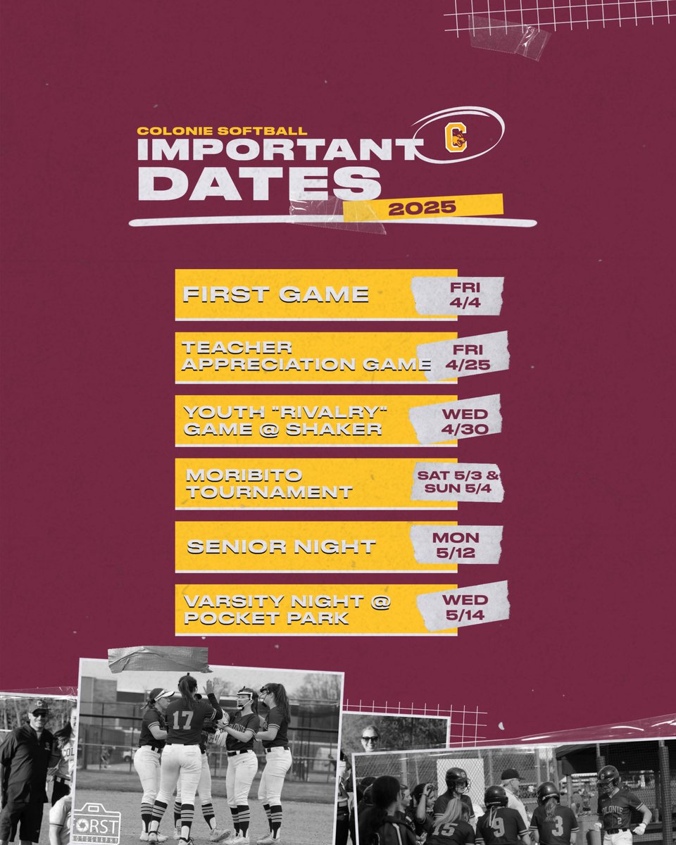 SoftballColonie's tweet photo. Introducing our 2025 Varsity Schedule &amp; Roster Drop‼️🔥 Congratulations to everyone who made the team! Time to get to work💪🏻 #GoColonie https://t.co/sxTGAouTk9