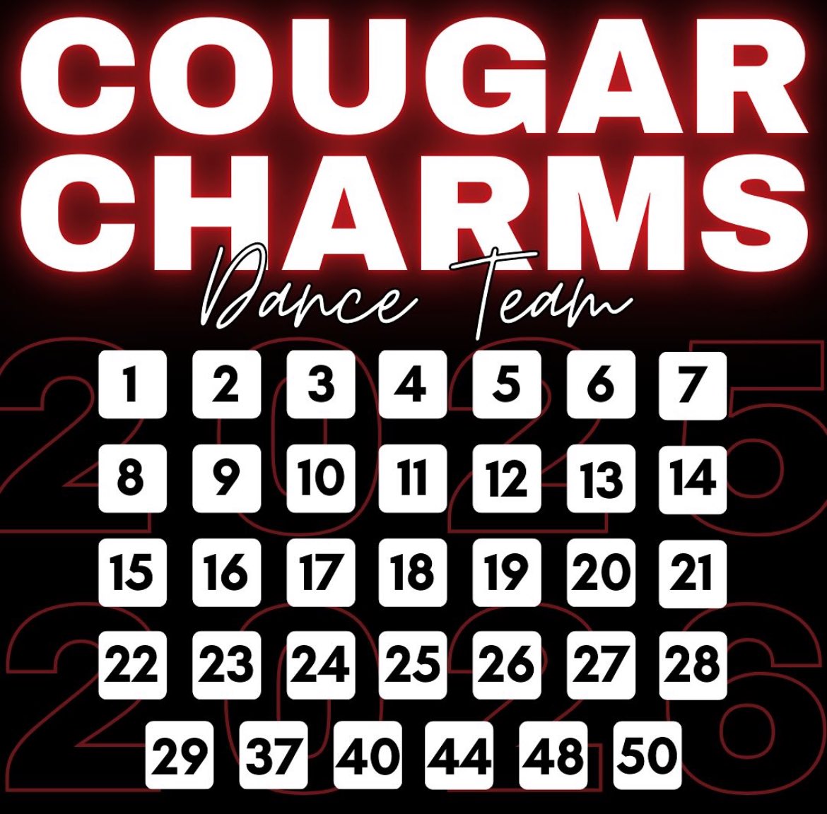 Congratulations to the 2025-2026 Cougar Charms Dance Team!