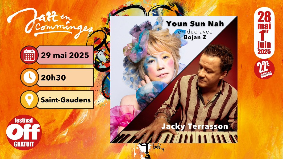 Rendez-vous le 29 mai 2025 à Saint-Gaudens pour découvrir Youn Sun Nah en duo avec Bojan Z et Jacky Terrasson sur la scène de Jazz en Comminges !