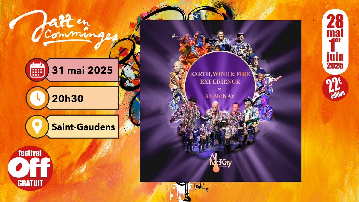 Rendez-vous le 31 mai 2025 à Saint-Gaudens pour découvrir Earth Wind and Fire Experience by Al McKay sur la scène de Jazz en Comminges !