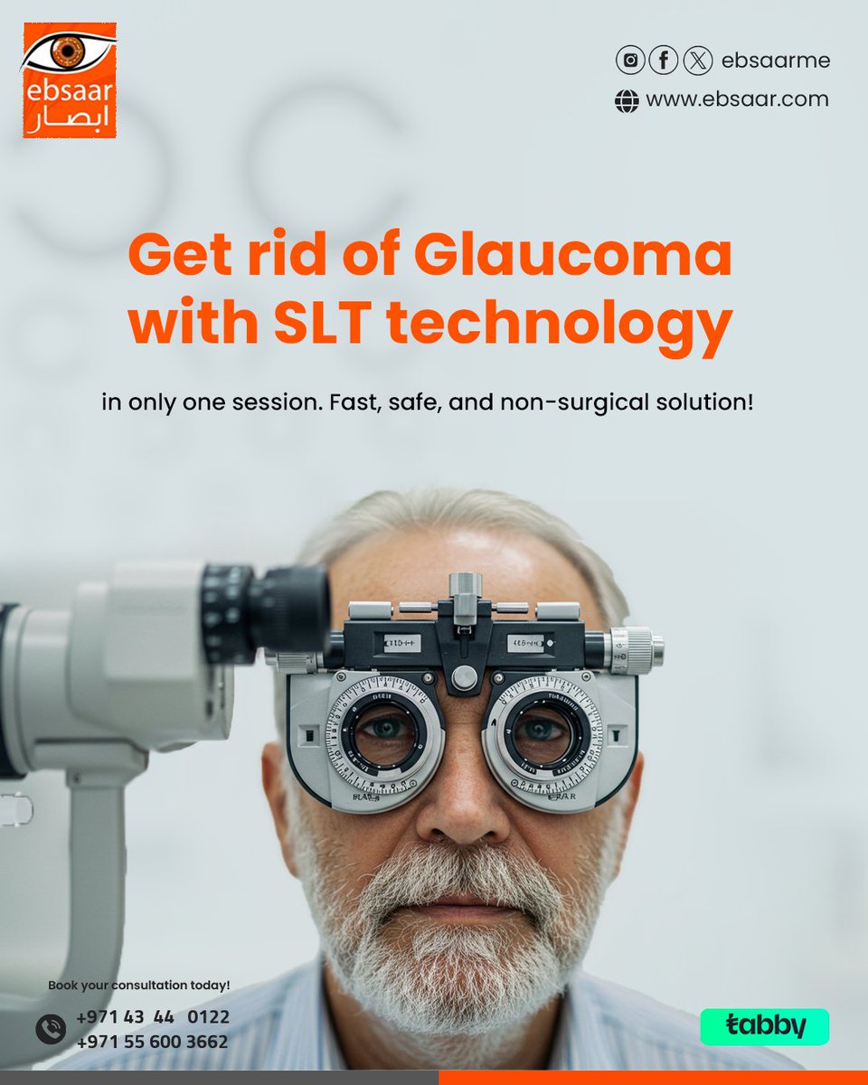 Ebsaarme's tweet image. تخلّص من الجلوكوما بتقنية SLT في عيادة إبصار!
حل سريع، آمن، وبدون جراحة في جلسة واحدة فقط.
احجز استشارتك اليوم!
📞 +97143440122
📧| info@ebsaar.com
🌐 ebsaar.com

 #أطباء_دبي #EbsaarEyeClinic #SLTTechnology #EyeHealth #DubaiDoctors