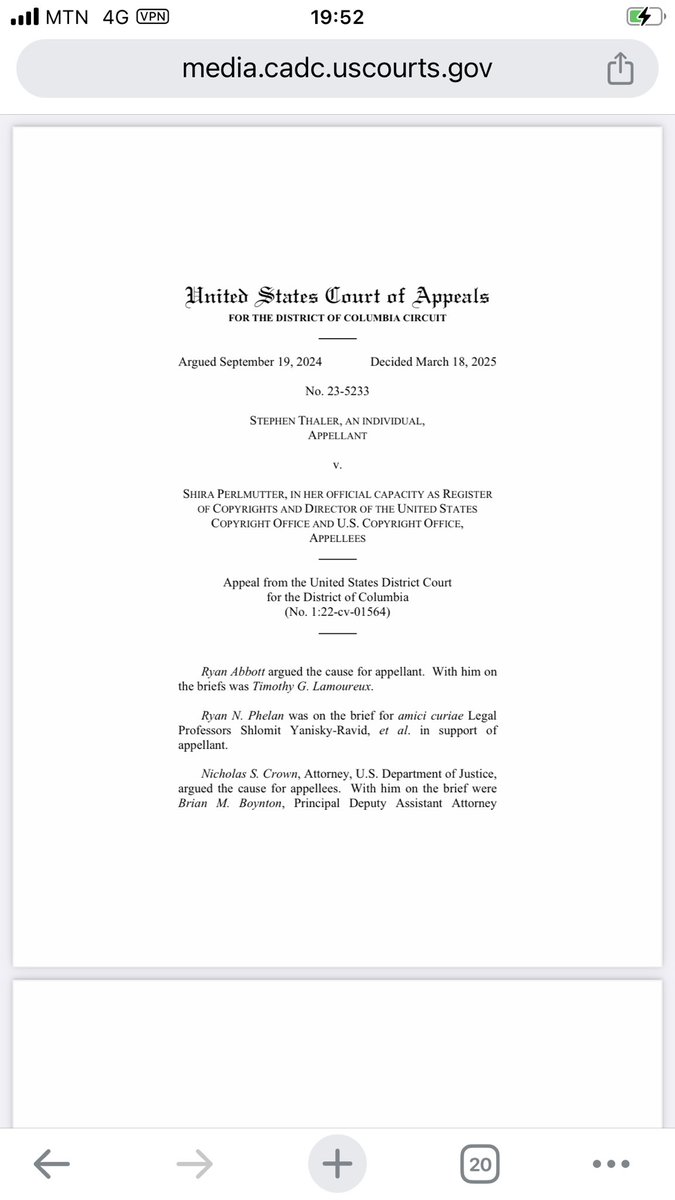 TMT/IP Legal Alert 
US Court of Appeal affirms that only a human being and not AI qualify to be an author within the meaning of US Copyright law.