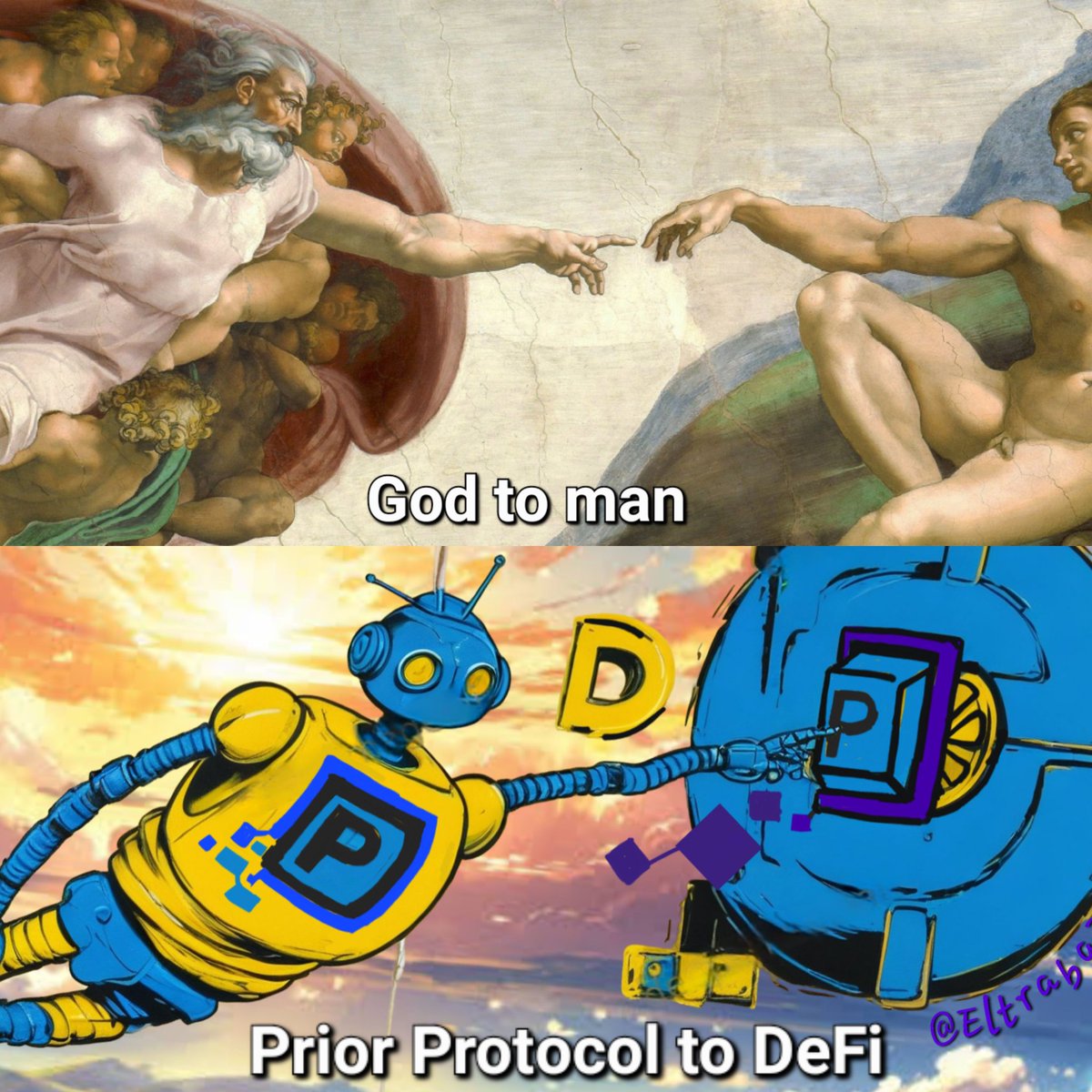 Bossus-Optimus-Omni-Kingus (@eltrabajadora) on Twitter photo Made a unique meme recreation of Michelangelo’s Creation of Adam for <a href="/priorprotocol/">Prior Protocol</a> that he wouldn't approve of😅.
Touching the hand of decentralized finance, <a href="/priorprotocol/">Prior Protocol</a> is bringing divine efficiency to yield farming! ⛪✨
#PrioProtocol #YieldOptimization #DeFi #AIart Made a unique meme recreation of Michelangelo’s Creation of Adam for <a href="/priorprotocol/">Prior Protocol</a> that he wouldn't approve of😅.
Touching the hand of decentralized finance, <a href="/priorprotocol/">Prior Protocol</a> is bringing divine efficiency to yield farming! ⛪✨
#PrioProtocol #YieldOptimization #DeFi #AIart