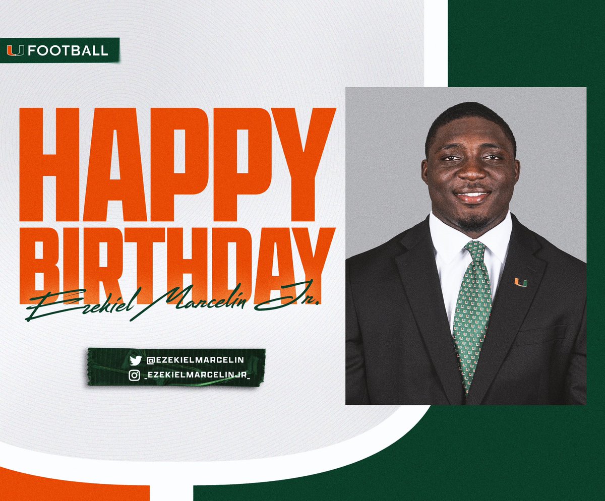 Mario Cristobal (@coach_cristobal) on Twitter photo HAPPY BIRTHDAY! <a href="/EzekielMarcelin/">EZEKIEL“EJ”XAVIER MARCELIN JR 4⭐️ LB</a>
#GoCanes
<a href="/CanesFootball/">Miami Hurricanes Football</a> HAPPY BIRTHDAY! <a href="/EzekielMarcelin/">EZEKIEL“EJ”XAVIER MARCELIN JR 4⭐️ LB</a>
#GoCanes
<a href="/CanesFootball/">Miami Hurricanes Football</a>