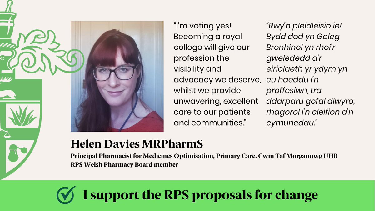 Royal Pharmaceutical Society (@rpharms) on Twitter photo RPS Welsh Pharmacy Board member Helen Davies is voting yes to a royal college to give our profession the visibility and advocacy we deserve.
Voting closes at 5pm, Monday 24 March. Vote now: lnkd.in/epGzaBdX #RPSVote
<a href="/PharmHelenD/">Helen Davies</a> RPS Welsh Pharmacy Board member Helen Davies is voting yes to a royal college to give our profession the visibility and advocacy we deserve.
Voting closes at 5pm, Monday 24 March. Vote now: lnkd.in/epGzaBdX #RPSVote
<a href="/PharmHelenD/">Helen Davies</a>