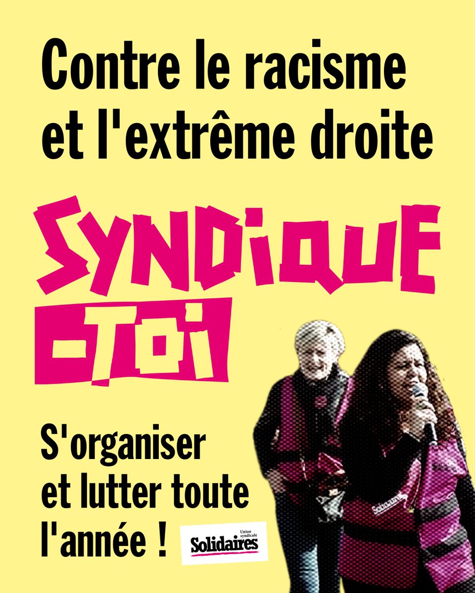 ⚒️ Pour faire reculer le racisme et l'extrême droite, une manifestation ne suffira pas. C'est au quotidien qu'il faut s'engager et lutter, sur nos lieux de travail et en dehors, pour l'émancipation des travailleurs et des travailleuses !
➡️ Pour ça, on a un outil, le syndicat !
