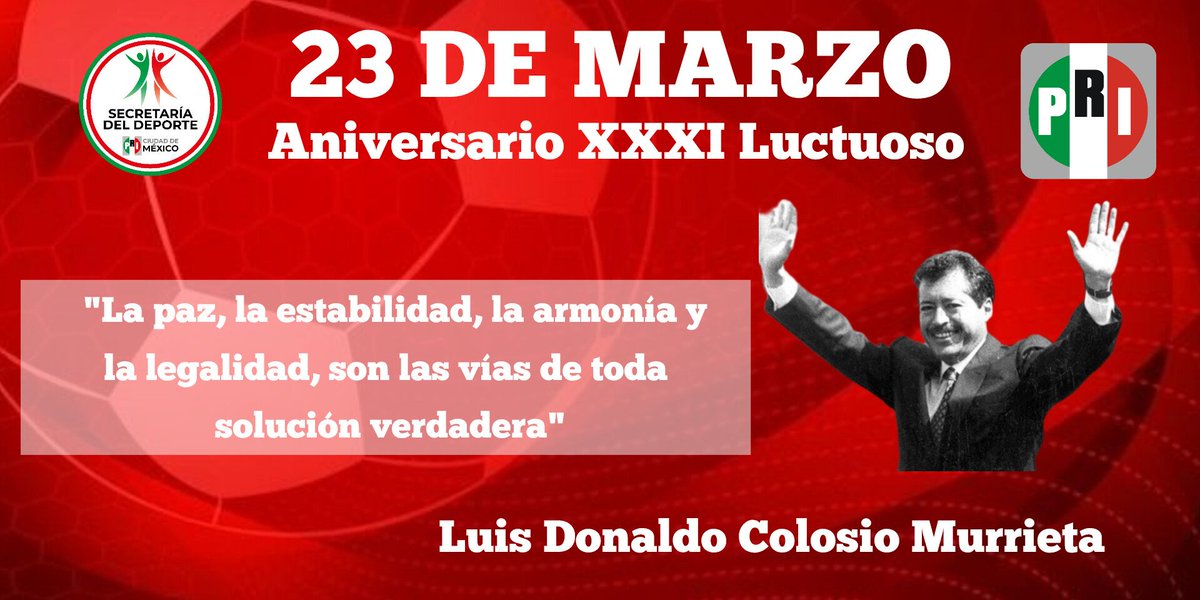 Hoy te recordamos a 31 años de tu partida "Luis Donaldo Colosio Murrieta".  <a href="/PRI_Nacional/">PRI</a> <a href="/PRICDMX_/">PRI Ciudad de México</a> 
<a href="/BetanzosOficial/">Israel Betanzos C.</a> <a href="/AngelDeport/">Angel Marquez Garcilazo</a>
