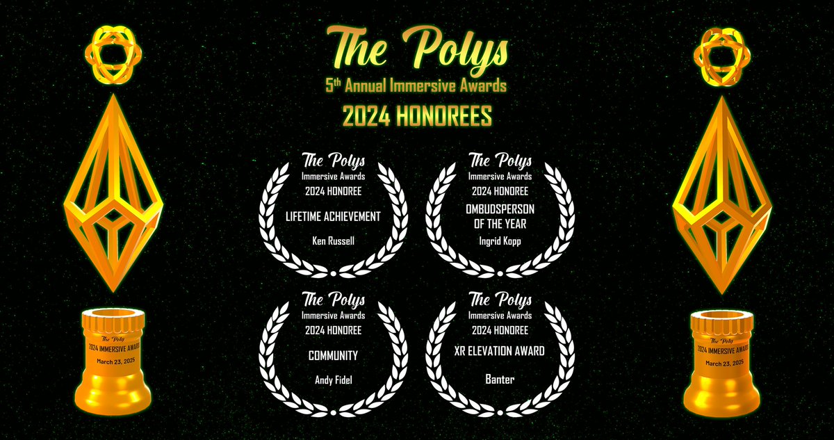 Our very own <a href="/BanterVR/">Banter VR</a> was selected for the XR Elevation Award by <a href="/webxrawards/">The Polys - Immersive Awards</a> ! 🎊
Watch The Polys WebXR Awards LIVE today!   

thepolys.com