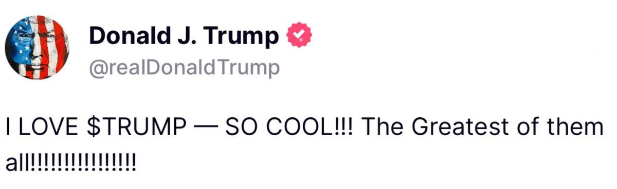coinbureau's tweet photo. 🇺🇸JUST IN: Trump just shilled his own memecoin on Truth Social. 

It caused the price of TRUMP to pump by 10%. 

Is this healthy for crypto?