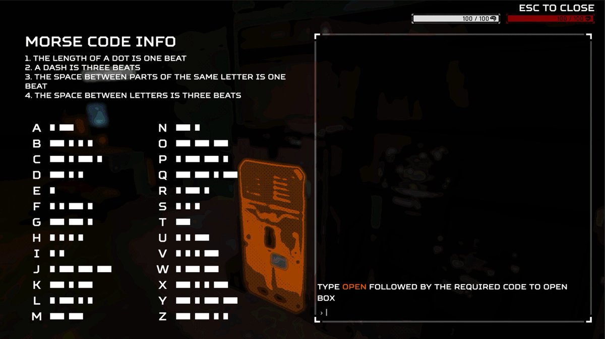 RiskyBiscuitInc's tweet image. I’m a #solodevsurvivor working on a survival horror game that teaches Morse code. 

The player uses Morse code to interact with the environment(ex. inputing Morse Code to open doors and decoding it open lockboxes).

All this while trying not to be killed by scary monsters.
