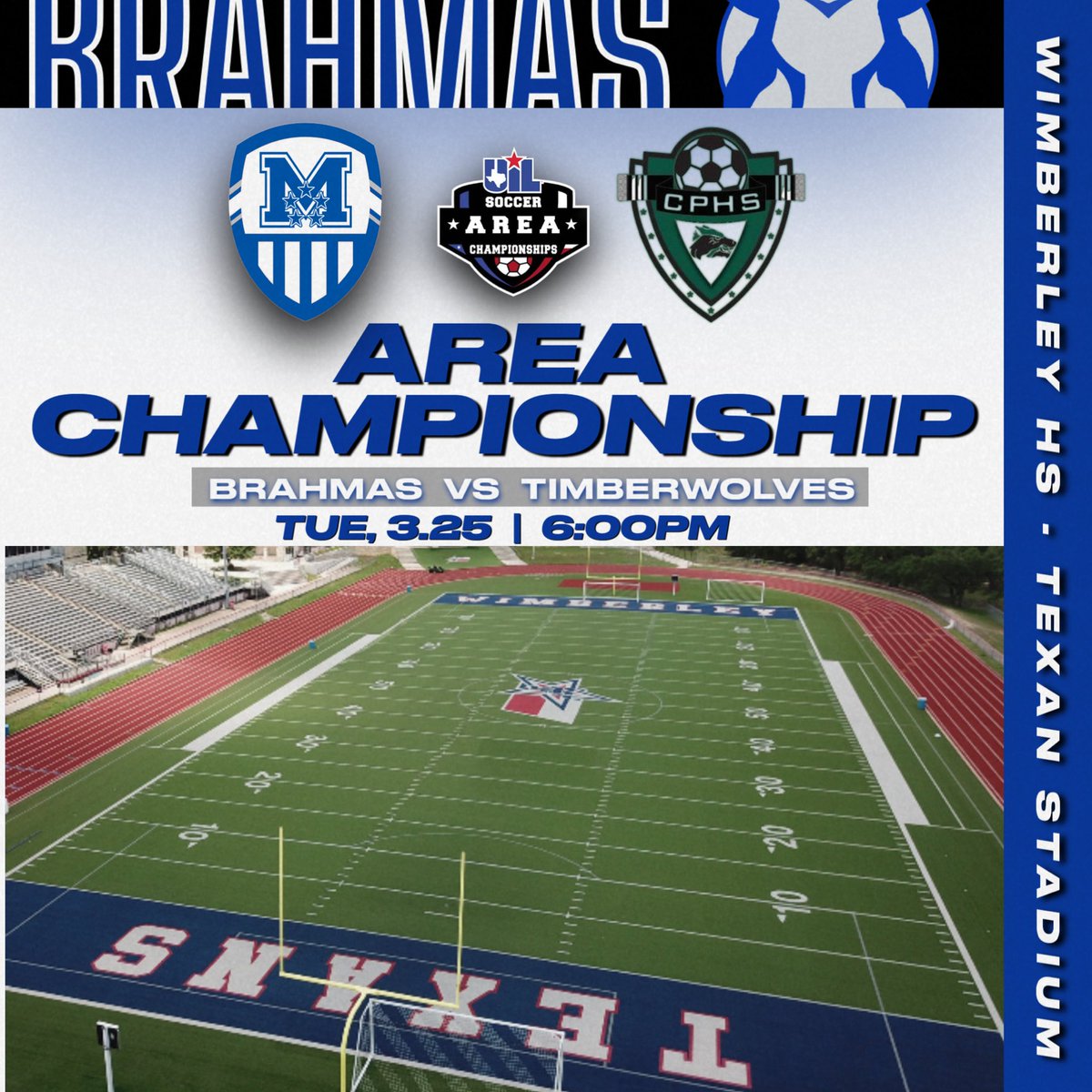 MacGirlsSoccer1's tweet photo. 𝐀𝐫𝐞𝐚 𝐑𝐝. 𝐋𝐨𝐚𝐝𝐢𝐧𝐠…

❓⚽️ Area Championship
🗓️ Tue, Mar 25
🕖 6:00 PM 
📍 Wimberley HS - Texan Stadium 
🆚 Cedar Park Timberwolves 

#HornsUp🤘🏼| #GoBlue💙 | #TXHSSOC⚽️ https://t.co/t91t91RGJC