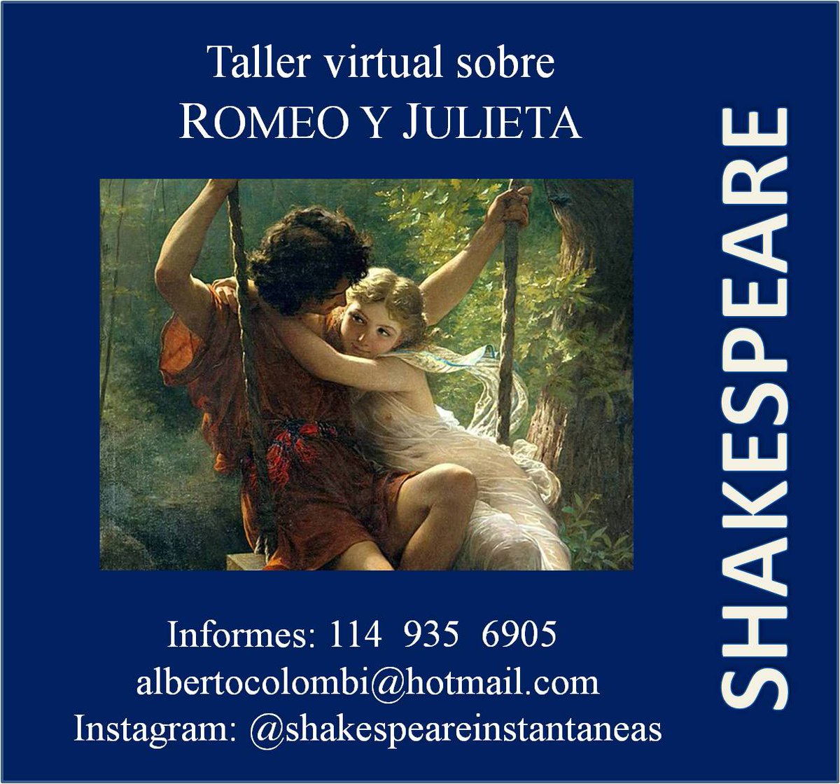 ShakesInstant's tweet image. Taller Virtual sobre ROMEO Y JULIETA de WILLIAM SHAKESPEARE
COMIENZA 07/abril/2025.
Lunes de 19:30 a 21:00.
Coordina Alberto Colombi
 albertocolombi@hotmail.com
Whatsapp: 114 935 6905
#Shakespeare #RomeoandJuliet #RomeoyJulieta #albertocolombi #ShakespeareInstantaneasIsabelinas